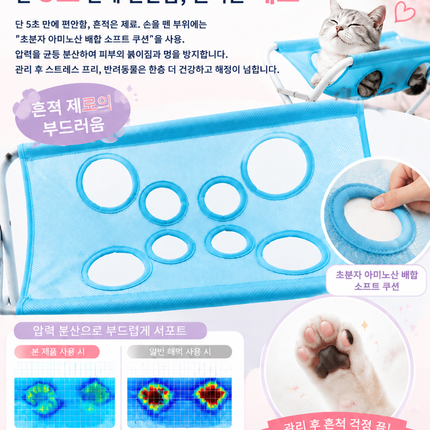 애완동물 목욕용 해먹, 발톱 정리 및 긁힘과 물림 방지를 위한 고정 장치.