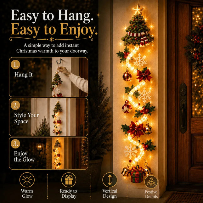 🎄Lighted Christmas Door Hanger | 6 Festive Designs with Warm Glow & Space-Saving Vertical Decor✨