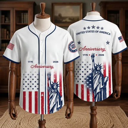 🦅 Patriotic USA All-Over Print Baseball Jersey — America 250th Semiquincentennial Edition (1776–2026) 🇺🇸