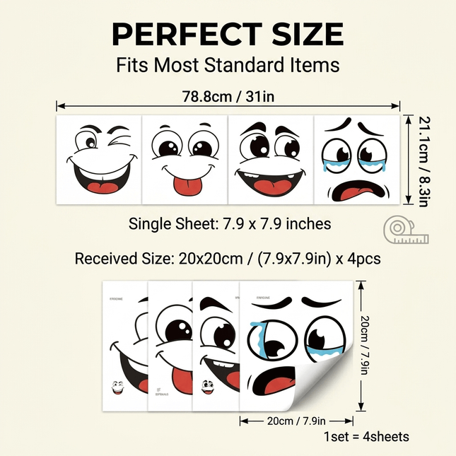 🔥Cartoon Face Stickers, Self-Adhesive Removable Decals with Glossy Finish, Multi-Surface Decor