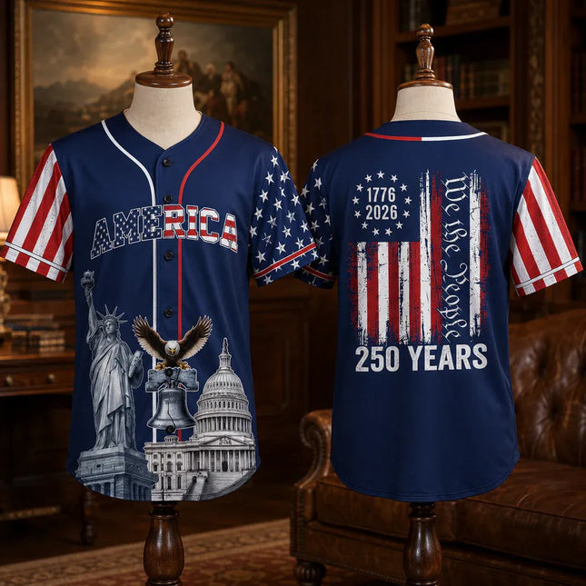 🦅 Patriotic USA All-Over Print Baseball Jersey — America 250th Semiquincentennial Edition (1776–2026) 🇺🇸