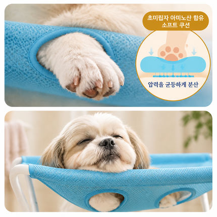 애완동물 목욕용 해먹, 발톱 정리 및 긁힘과 물림 방지를 위한 고정 장치.