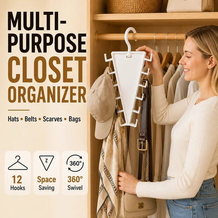 📍 12-Hook V-Shaped Closet Organizer – Save Space & Keep Accessories Tidy