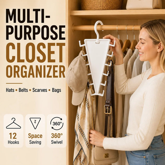 📍 12-Hook V-Shaped Closet Organizer – Save Space & Keep Accessories Tidy
