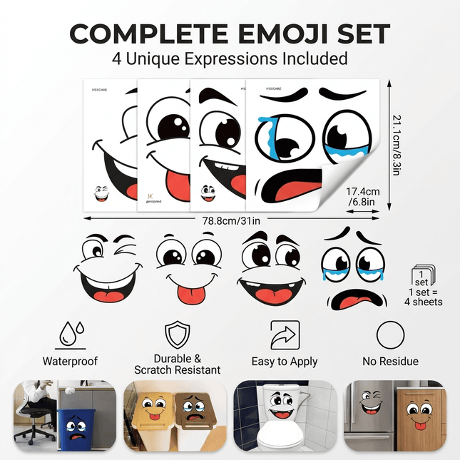 🔥Cartoon Face Stickers, Self-Adhesive Removable Decals with Glossy Finish, Multi-Surface Decor
