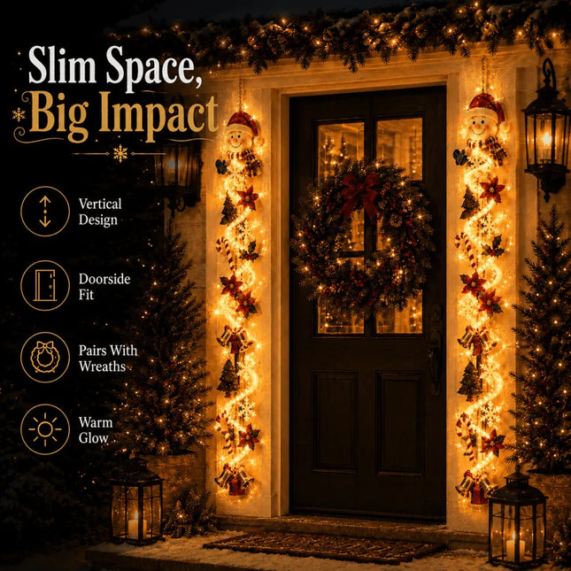 🎄Lighted Christmas Door Hanger | 6 Festive Designs with Warm Glow & Space-Saving Vertical Decor✨