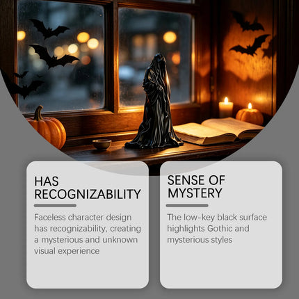 🌑Halloween Midnight Wanderer Figurine Gothic Faceless Cloak Decor Statue✨